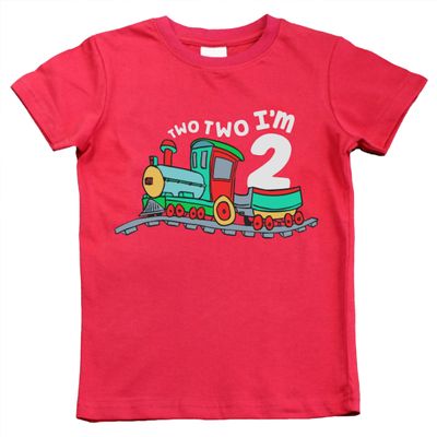 2nd Birthday Shirt boy Chugga Chugga Two Two Train im 2 Years Old Second Birthday Tshirt (US, Age, 3 Years, Red)