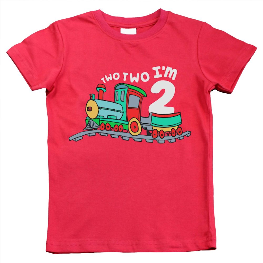 2nd Birthday Shirt boy Chugga Chugga Two Two Train im 2 Years Old Second Birthday Tshirt (US, Age, 3 Years, Red)