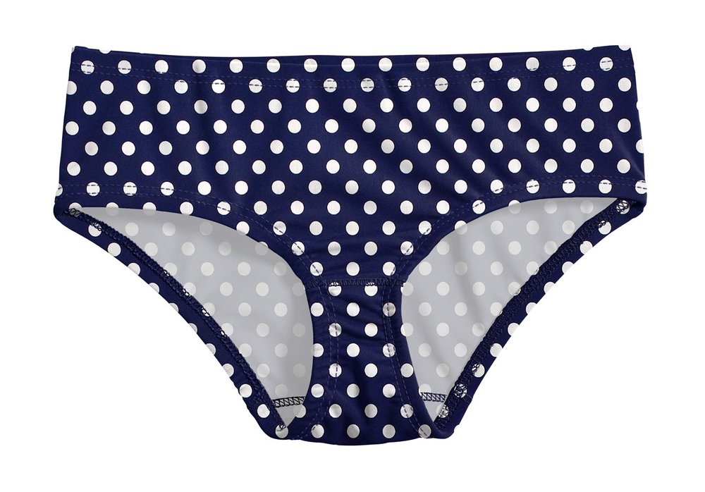 City Threads Girls Swim Brief Bottom UPF 50+ Rash Guard Bathing Suit Soft Comfortable Durable Made in USA, Navy with White Polkadot, 16Y