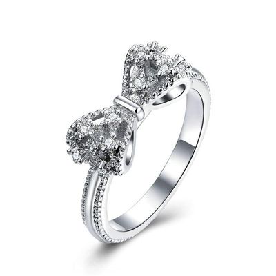 TZ Way Fashion Ring Pad White Butterfly Knot Ring 3A Zircon CZ Charm Queen Princess Ring 925 Sterling Silver Shiny Zircon Bow Engagement Wedding Ring for Women (6)