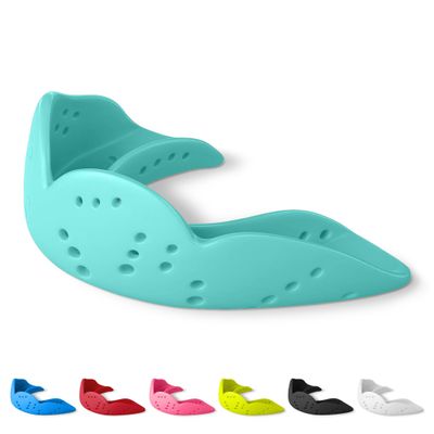 SISU Aero Small Mouthguard, Awesome Aqua - 30% Stronger Protection for Lacrosse, Football, Hockey, Roller Derby, Team Sports - Remoldable Up to 20 Times - Ultra Slim - Non Toxic