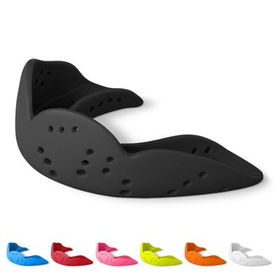 SISU Aero Small Mouthguard, Charcoal Black - 30% Stronger Protection for Lacrosse, Football, Hockey, Roller Derby, Team Sports - Remoldable Up to 20 Times - Ultra Slim - Non Toxic
