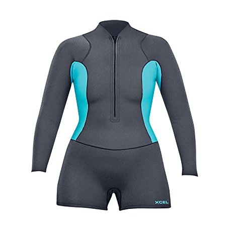 Xcel Womens Axis Front Zip Long Sleeve 1.5/1mm Boy Short Cut Springsuit - Gunmetal/Pistachio | 6