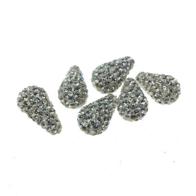 11mm x 18mm White CZ Cubic Zirconia Inlaid Teardrop Shaped Bead with 2mm Holes - Sold Individually