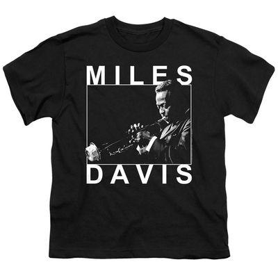 A&E Designs Miles Davis Kids T-Shirt Trumpet Portrait Black Tee, Large