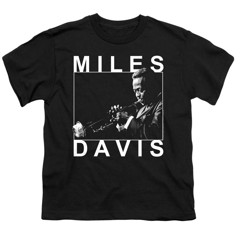 A&E Designs Miles Davis Kids T-Shirt Trumpet Portrait Black Tee, Large