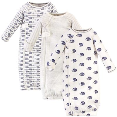Touched by Nature Baby Organic Cotton Zipper Gowns, Hedgehog Side Zipper, 0-6 Months