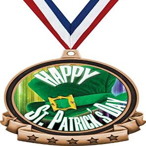 2.6" St. Patrick's Day Banner Bronze Medal, Happy St. Patrick's Day Trophy Medal Awards, Great Lucky Shamrock Themed Prizes for Kids 100 Pack