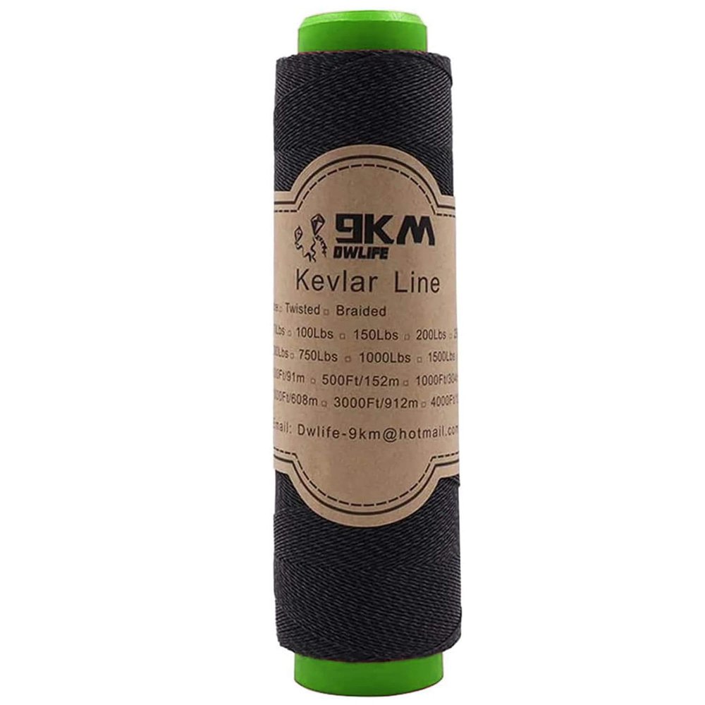 9KM DWLIFE Black Braided Kevlar Cord, 500-1500lb, Heavy Duty Huge Kite String, Model Rocket, Paracord, Fishing Assist Cord, Camping, Hiking, Outdoor Survival Rope (1500lb | 3.5mm(Dia.) x300ft)
