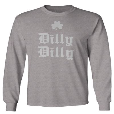 0294. St Patricks Day Dilly Dilly Funny Clover Irish Day Lucky Shamrock Men's Long Sleeve t Shirt (Light Gray 2X Large)