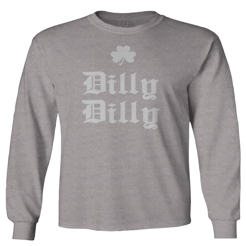 0294. St Patricks Day Dilly Dilly Funny Clover Irish Day Lucky Shamrock Men's Long Sleeve t Shirt (Light Gray 2X Large)