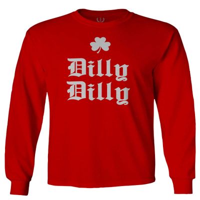 0294. St Patricks Day Dilly Dilly Funny Clover Irish Day Lucky Shamrock Men's Long Sleeve t Shirt (Red, Small)