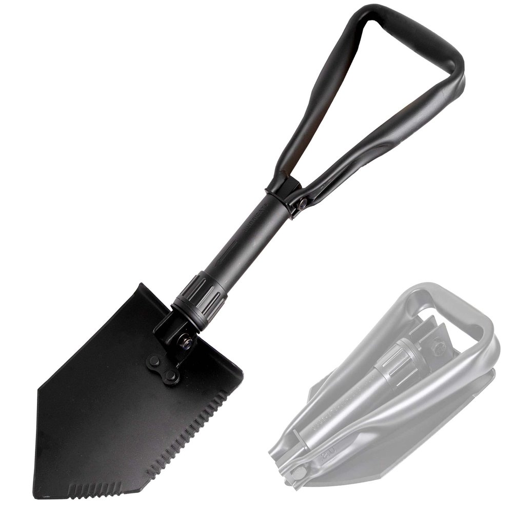 USGI Industries Military Style Shovel | Tri-Fold Entrenching Tool with Serrated Edge | Lightweight, Foldable, Compact, Multi-Use Perfect for Camping, Survival, Trenching (E-Tool)