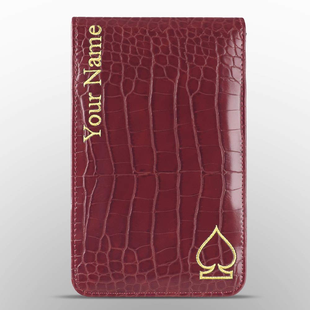 CRAFTSMAN GOLF Crocodile Pattern Golf Scorecard Holder and Yardage Book Cover Case Protector Also Accept Custom Order with Your Name Stitched Customization Version (Custom Red)