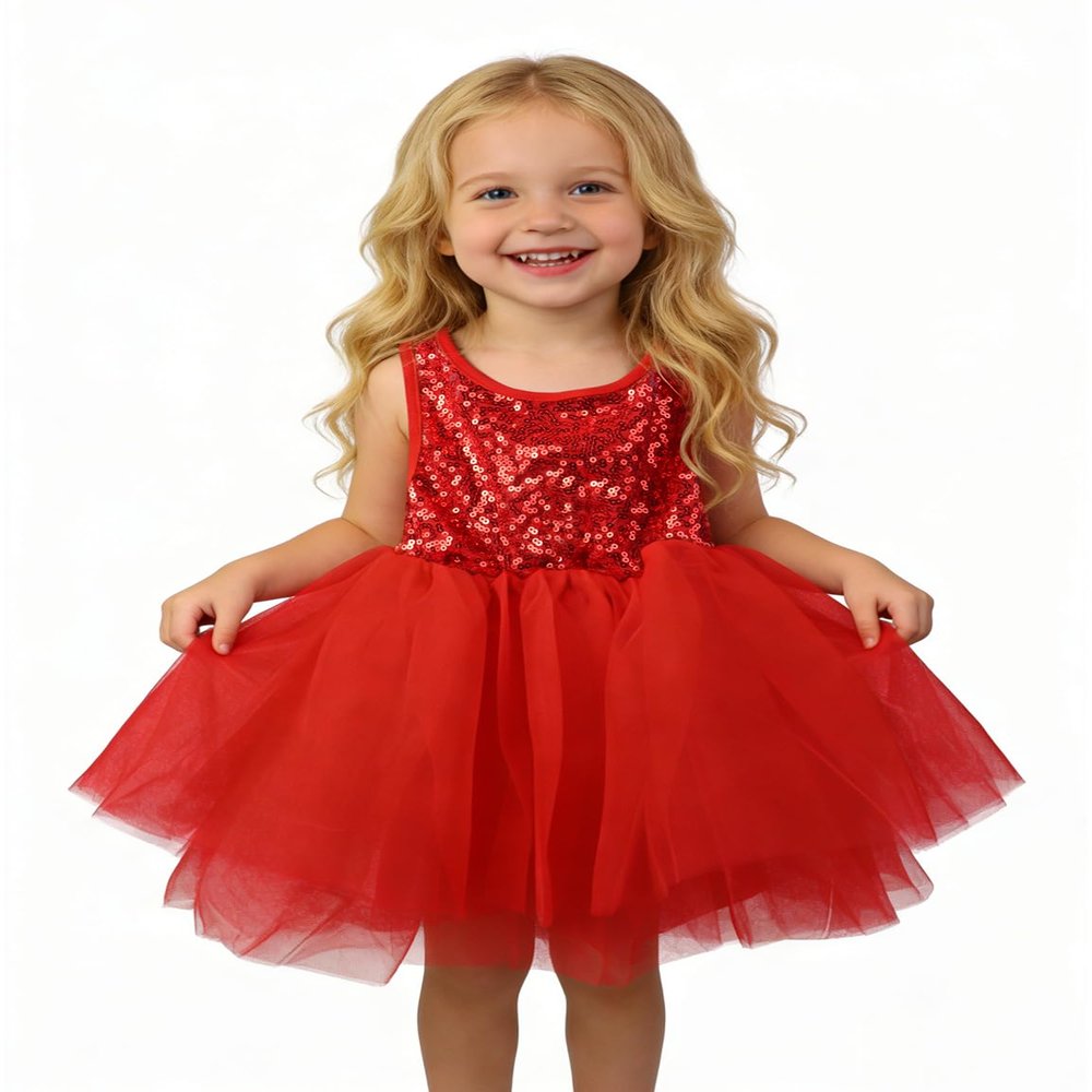 AGQT Baby Girls Birthday Tutu Dress Sequin Tulle Soft Lined Formal Princess Dresses for Party Wedding Red 3-6 Months