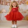 AGQT Baby Girls Birthday Tutu Dress Sequin Tulle Soft Lined Formal Princess Dresses for Party Wedding Red 3-6 Months view 2