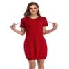 MISSKY Women Pullover Hoodie Dress Short Sleeve Kangaroo Pocket Tunic Dress,Wine M view 2