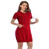 MISSKY Women Pullover Hoodie Dress Short Sleeve Kangaroo Pocket Tunic Dress,Wine M view 3