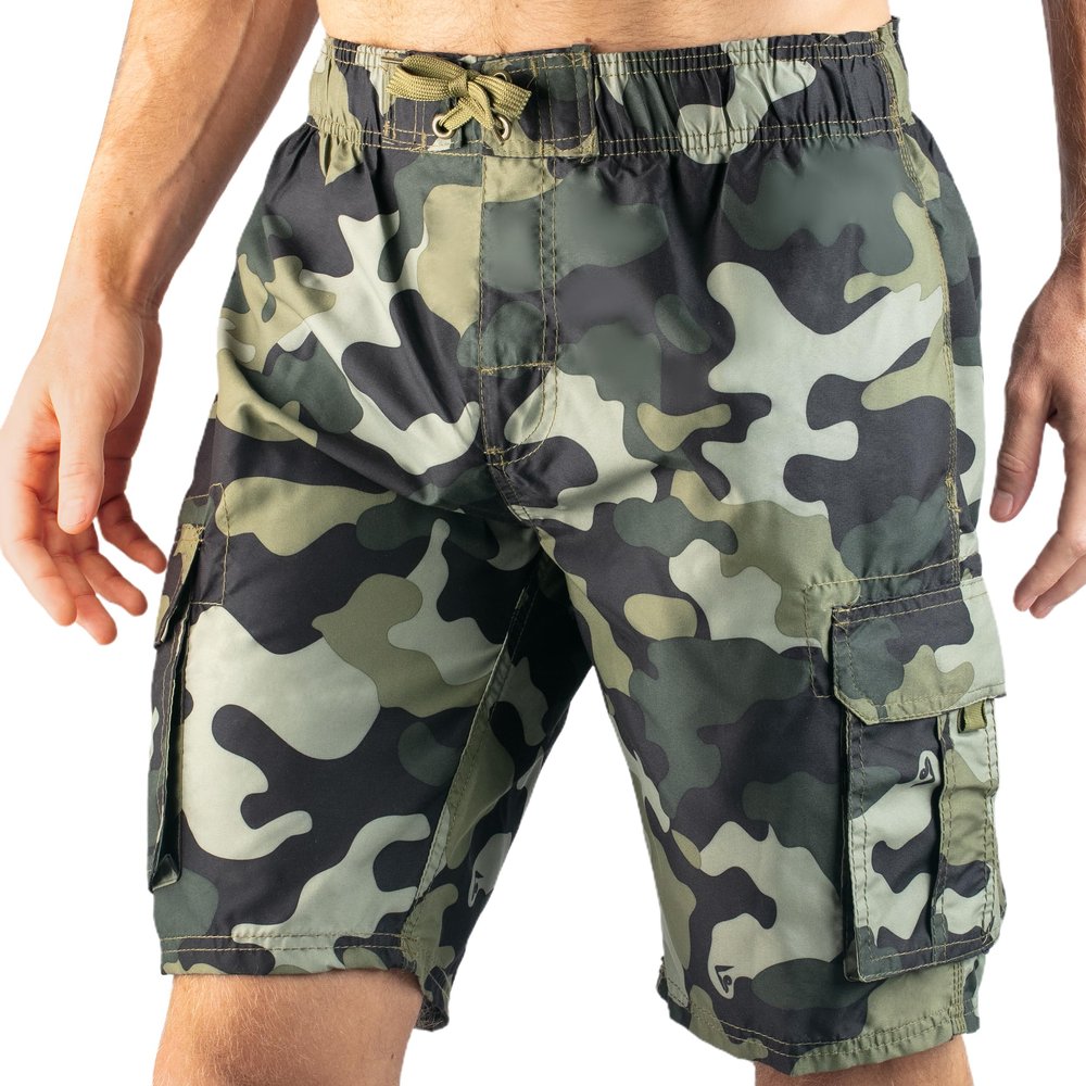Kanu Surf Mens, Barracuda Swim Trunks (Regular & Extended Sizes), Camo Army Green, Large