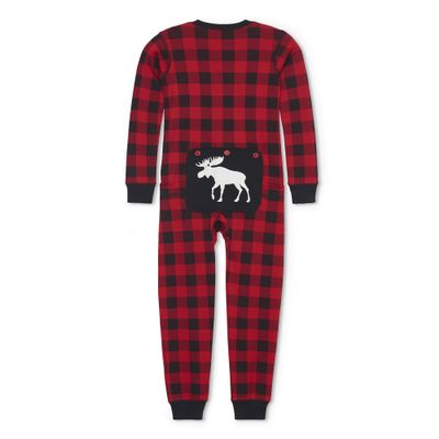 Little Blue House by Hatley Moose on Plaid Family Union Suits, Kid's Union Suit - Moose on Plaid, 12 Years Red
