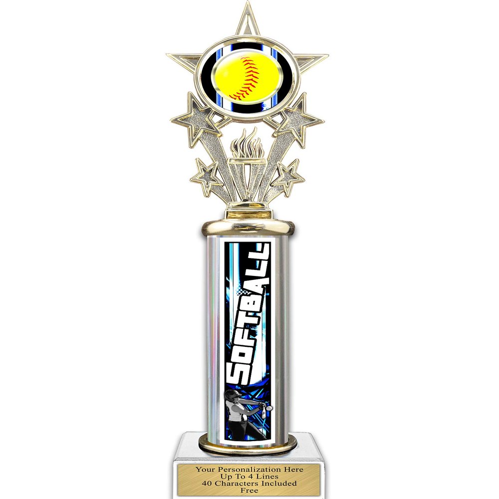 Trophy Deals 16" Action Matrix Softball Silver Flute Column Trophy, Custom Softball Trophies with Personalized Engraving - WWH101AS-SBAMB