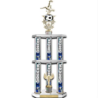 TrophyDeals 50" Action Matrix Soccer Silver Flute 2 Tier 3 Column Trophy, Custom Soccer Trophies with Personalized Engraving - WWH366DS-SCAMB