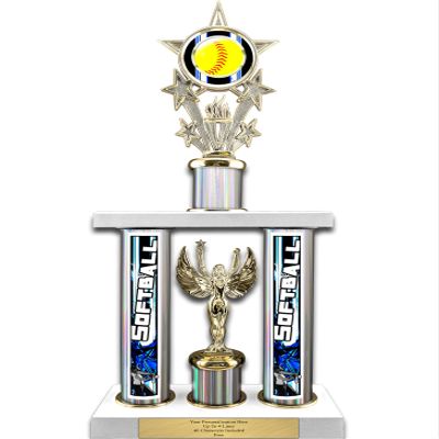 Trophy Deals 16" Action Matrix Softball Silver Flute 2 Column Trophy, Custom Softball Trophies with Personalized Engraving - WWH116HS-SBAMB