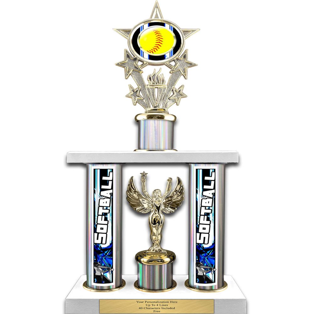 Trophy Deals 16" Action Matrix Softball Silver Flute 2 Column Trophy, Custom Softball Trophies with Personalized Engraving - WWH116HS-SBAMB