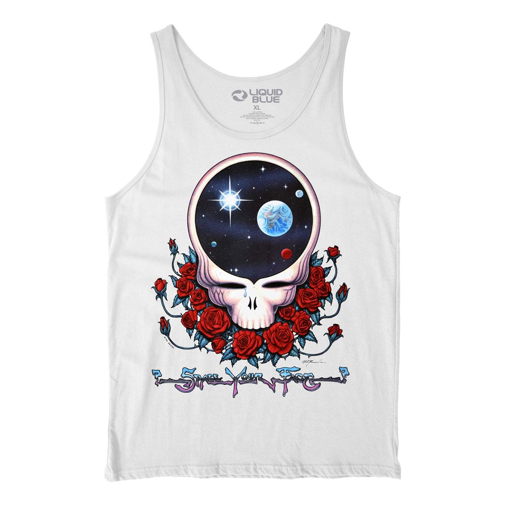 Liquid Blue unisex adult Grateful Dead Space Face White Tank Top T Shirt, White, Medium US