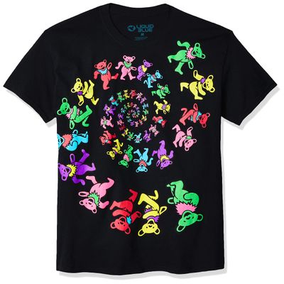 Liquid Blue unisex adult Grateful Dead Spiral Bears Blacklight T-shirt T Shirt, Black, XX-Large US