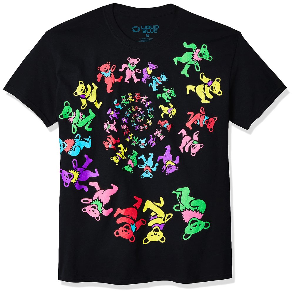 Liquid Blue unisex adult Grateful Dead Spiral Bears Blacklight T-shirt T Shirt, Black, XX-Large US