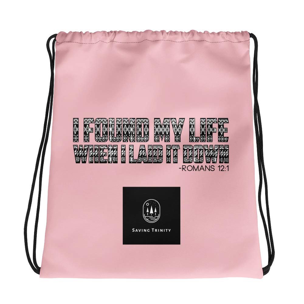 Drawstring bag - I Found My Life When I Laid It Down - Christian Travel Accessories - Saving Trinity