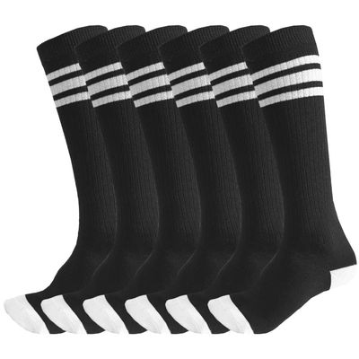 3 Pairs of juDanzy Knee High Boys or Girls Stripe Tube Socks for Soccer, Basketball, Uniform and Everyday Wear (2-4 Years, Black With White Stripes (3 Pairs))