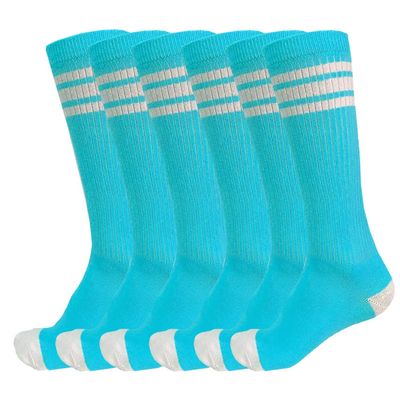 3 Pairs of juDanzy Knee High Boys or Girls Stripe Tube Socks for Soccer, Basketball, Uniform and Everyday Wear (4-6 Years, Turquoise With White Stripes (3 Pairs))