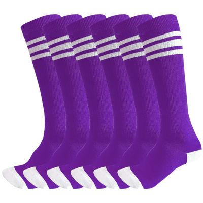 3 Pairs of juDanzy Knee High Boys or Girls Stripe Tube Socks for Soccer, Basketball, Uniform and Everyday Wear (2-4 Years, Purple With White Stripes (3 Pairs))