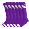 3 Pairs of juDanzy Knee High Boys or Girls Stripe Tube Socks for Soccer, Basketball, Uniform and Everyday Wear (2-4 Years, Purple With White Stripes (3 Pairs)) view 1