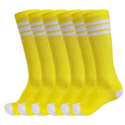 3 Pairs of juDanzy Knee High Boys or Girls Stripe Tube Socks for Soccer, Basketball, Uniform and Everyday Wear (4-6 Years, Yellow With White Stripes (3 Pairs))