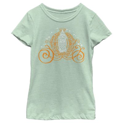 Fifth Sun Disney Princess Pumpkin Cinderella Girl's Heather Crew Tee, Mint, X-Small