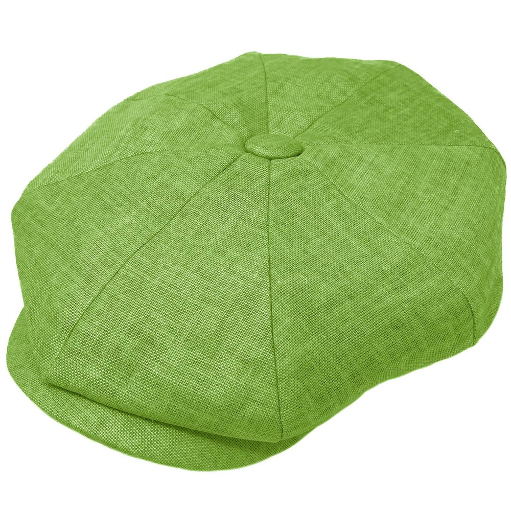 Men's 100% Linen Snap Front Newsboy Drivers Cabbie Gatsby Apple Cap Hat (S/M, Olive)