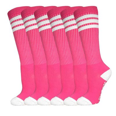 3 Pairs of juDanzy Knee High Boys or Girls Stripe Tube Socks for Soccer, Basketball, Uniform and Everyday Wear (4-6 Years, Hot Pink With White Stripes (3 Pairs))