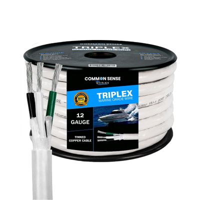 12/3 AWG UL 1426 (The Real Thing) Triplex Round Marine Wire - Tinned Copper Boat Cable - 16 Feet - White PVC Jacket