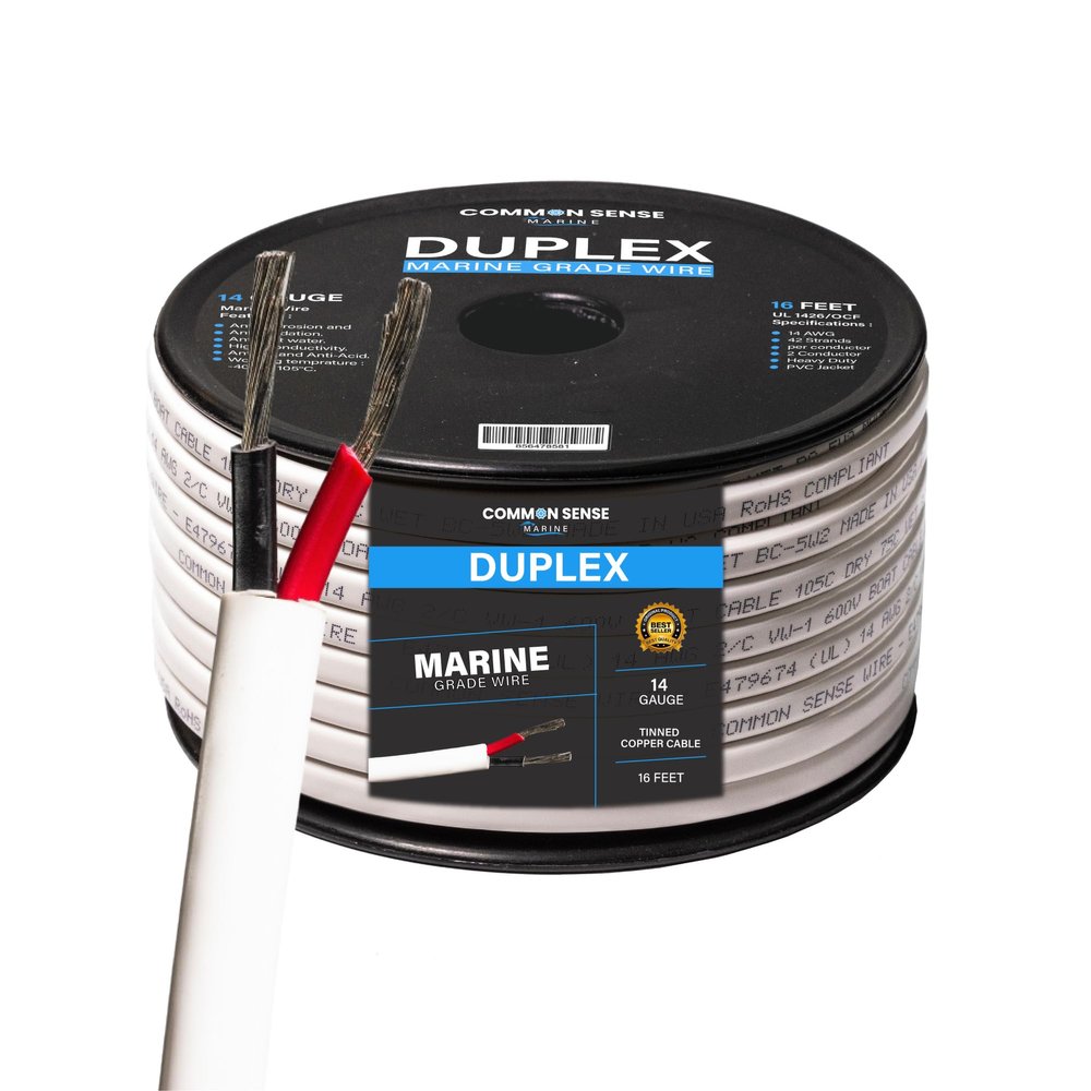 14 Gauge 2 Conductor Marine Wire - 16 ft Duplex Flat Marine Grade Wire Tinned Copper Oxygen-Free Insulated - 14/2 AWG UL 1426 Standard PVC Wire for Boat, Automotive, Speakers, Camper & Trailers