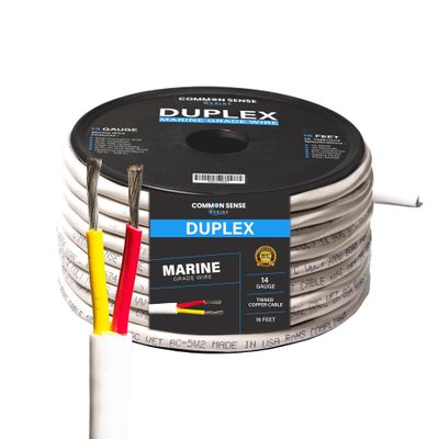 14 Gauge 2 Conductor Marine Wire - 16 ft Duplex Round Marine Grade Wire Tinned Copper Oxygen-Free Insulated - 14/2 AWG UL 1426 Standard PVC Wire for Boat, Automotive, Speakers, Camper & Trailers