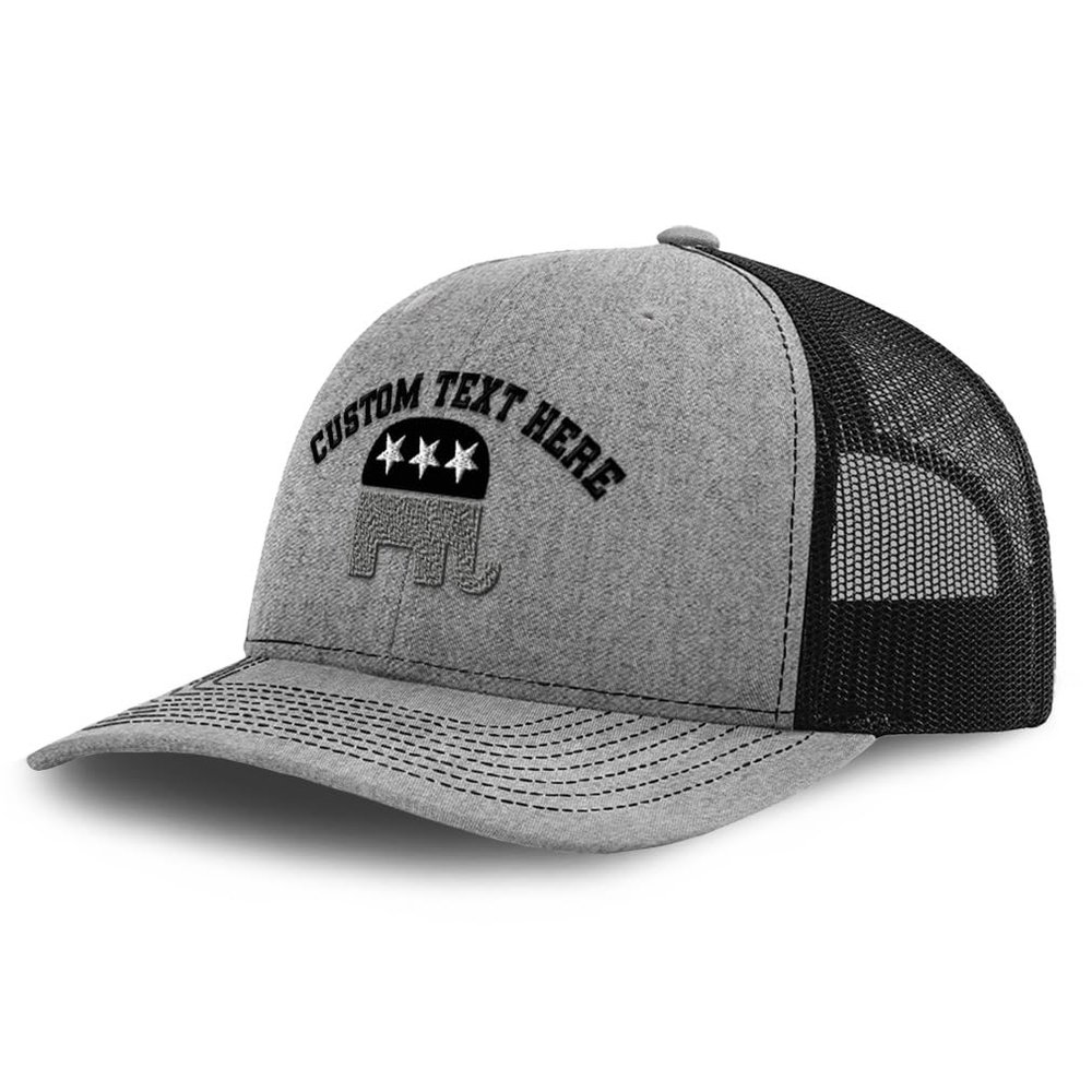 Custom Richardson Mesh Cap Hat Embroidered Republican Elephant B Embroidery Trucker Hats for Men & Women Heather Grey Black Personalized Text Here