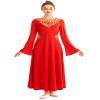 HIHCBF Women Metallic Liturgical Praise Dance Robe Lyrical Dress Bell Sleeve Flower Collar Color Block Worship Costume Red XXL view 2