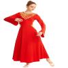 HIHCBF Women Metallic Liturgical Praise Dance Robe Lyrical Dress Bell Sleeve Flower Collar Color Block Worship Costume Red XXL view 3