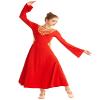 HIHCBF Women Metallic Liturgical Praise Dance Robe Lyrical Dress Bell Sleeve Flower Collar Color Block Worship Costume Red XXL view 4