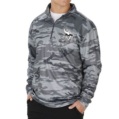 Zubaz Men's MINNESOTA VIKINGS GRAY TONAL CAMO LINES POLY FLEECE 1/4 ZIP Small