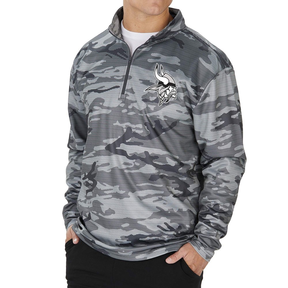 Zubaz Men's MINNESOTA VIKINGS GRAY TONAL CAMO LINES POLY FLEECE 1/4 ZIP Small