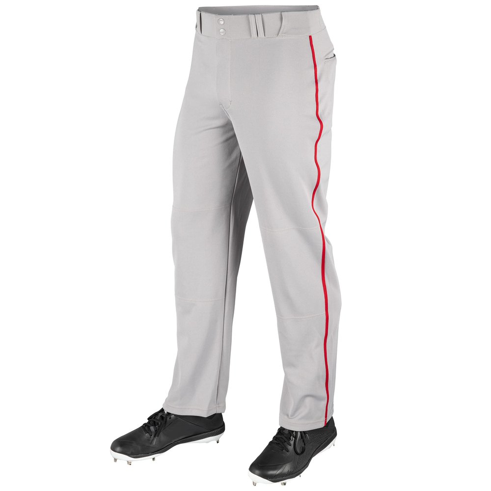 CHAMPRO Boys Straight Open Bottom Baseball Pants, Grey, Scarlet, Large US
